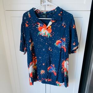 HUF men’s collared casual XL shirt patterned floral navy